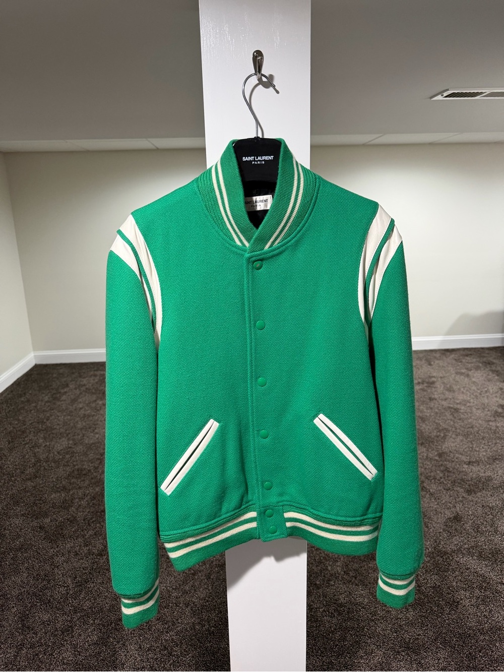 Saint Laurent Paris x Hedi 2016 Teddy Varsity Green Jacket